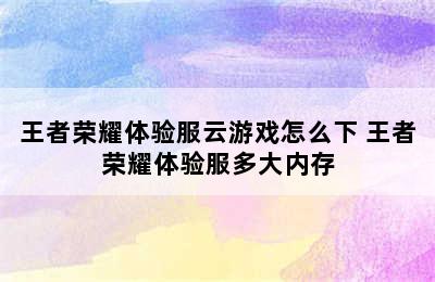 王者荣耀体验服云游戏怎么下 王者荣耀体验服多大内存